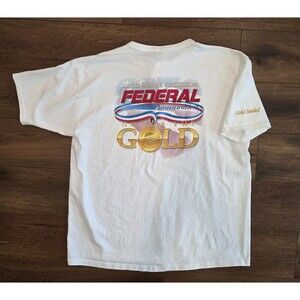 Vintage Federal Ammunition 3XL Shirt Henley Gold Medal Precision Gold White 90s